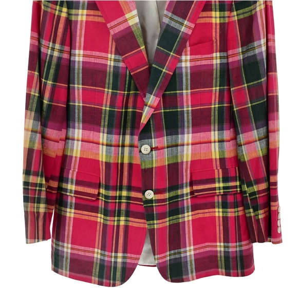 VTG Polo University Club Ralph Lauren Madras Blazer 80s Union Made Plaid Luxe - Picture 4 of 16